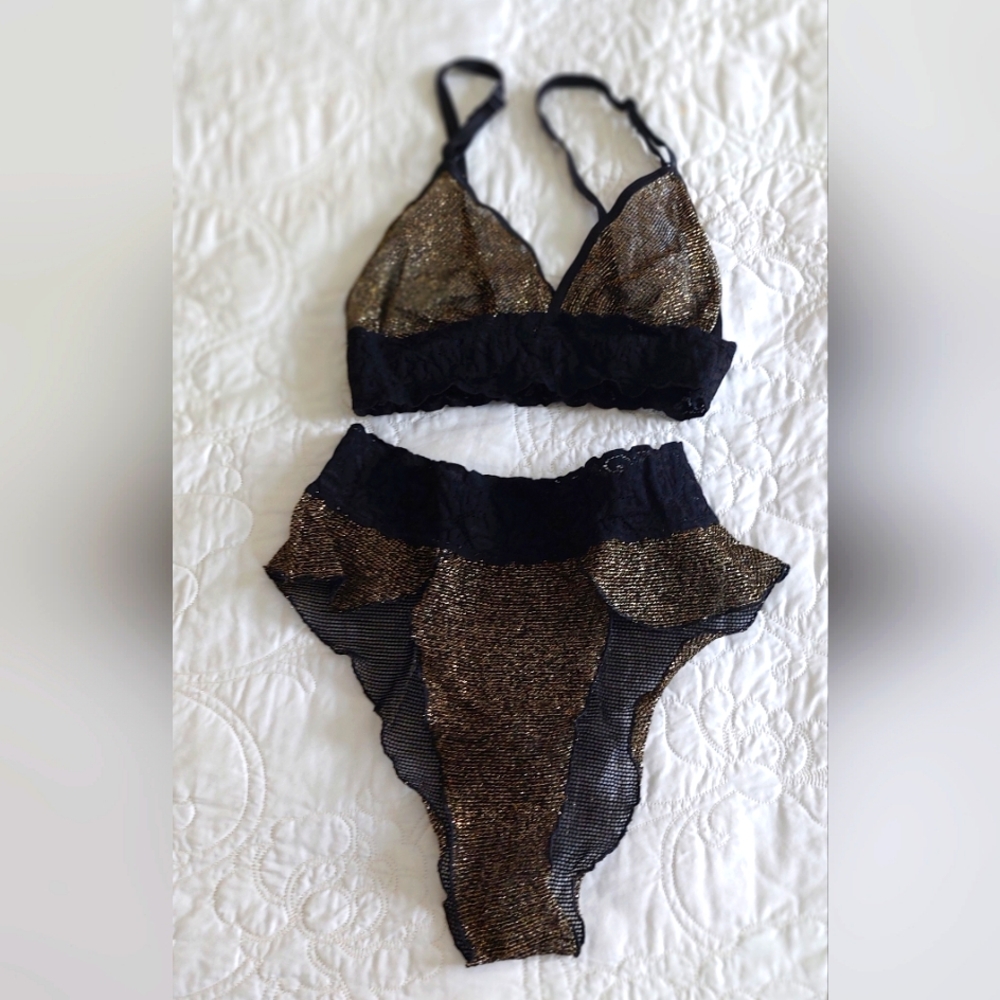 Gold Lamé Lingerie Set New